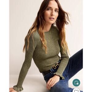 Boden Gold Sparkle Rib Party Jumper Top Size Medium